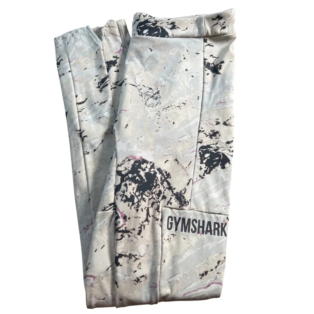 Gymshark Womens‎ Medium Marble Print High Waisted Leggings with Pockets Beige